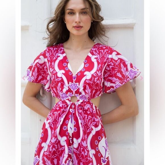 Beyond by Vera 1538 Giselle COMO ROUGE midi dress size XS - Picture 3 of 16